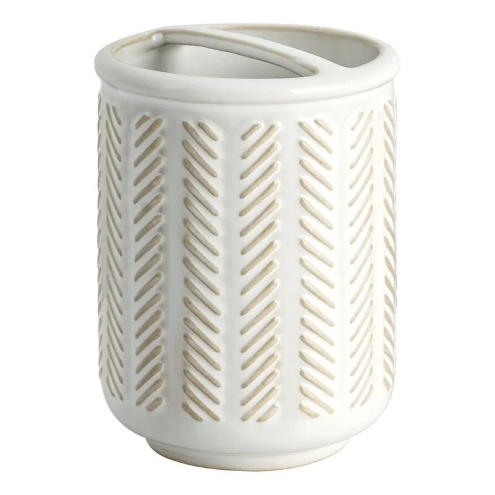 Better Homes & Gardens Reactive Glazed Ceramic Toothbrush Holder, Creamy White